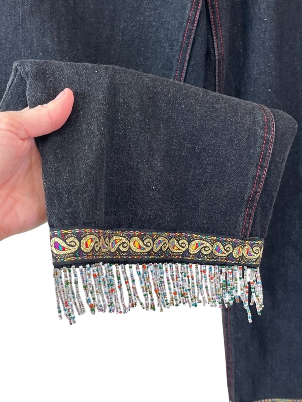 Sooki Vintage Y2K Beaded Fringe Embellished Black Jeans Size 10 Boho - Picture 6 of 10